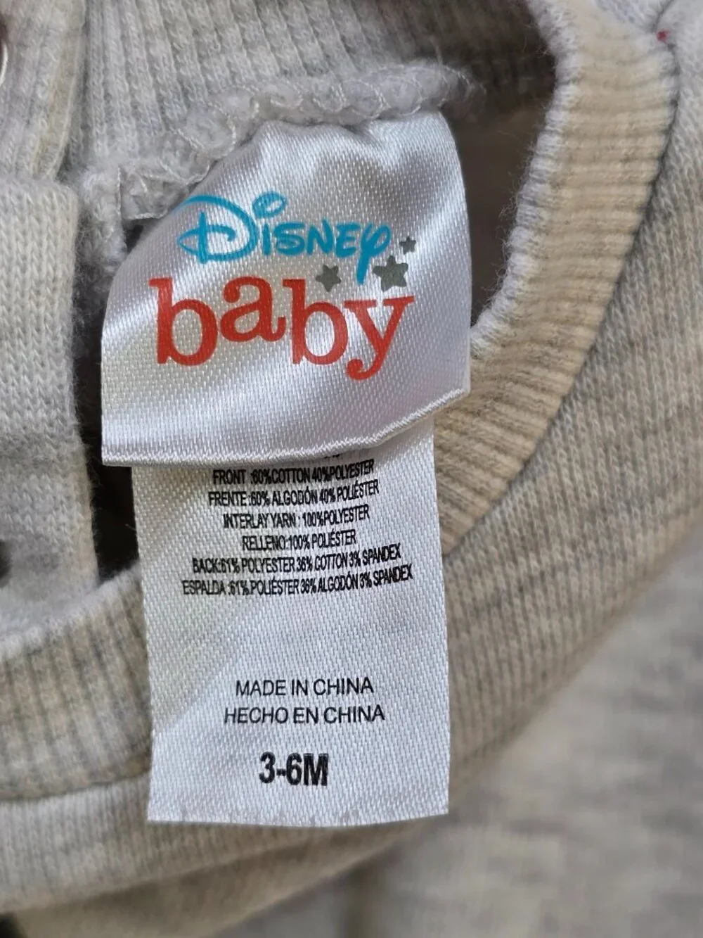 Disney Baby 3-6m One Peice Mickey Mouse Gray & Navy Long Sleeve Romper